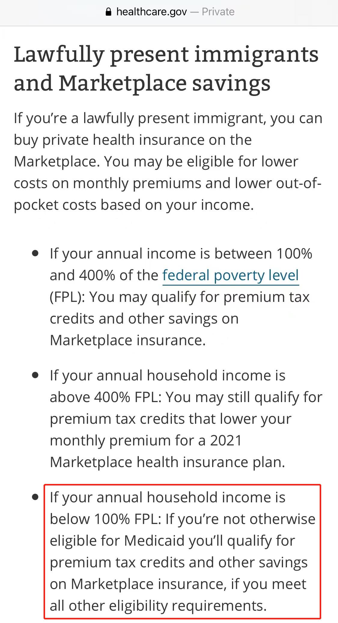 Lawfully present immigrants and Marketplace savings