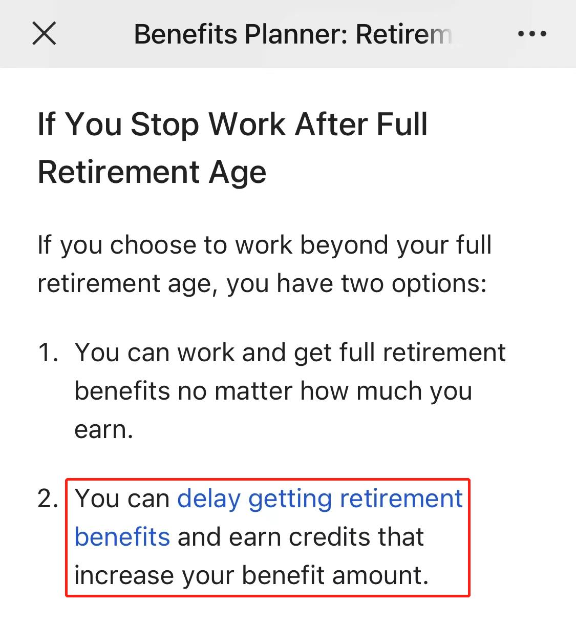 Delay getting retirement benefits