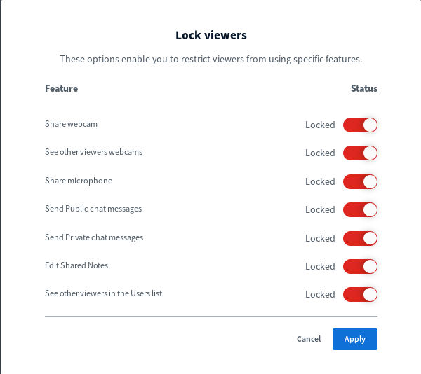 Use "Lock viewers" to restrict participant features