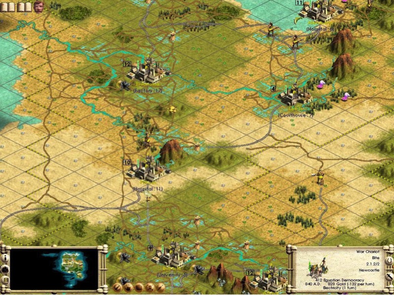 captura de tela de um dos jogos da série Civilization (que começaram a ser lançados em 1991)