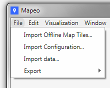 A screenshot of the Mapeo-Desktop file menu