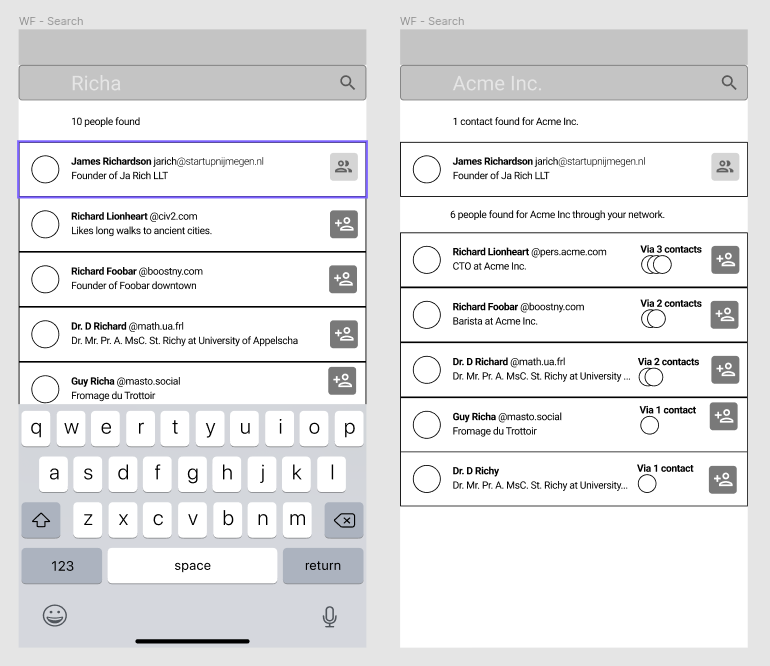 Figma Wireframes showing the search feature