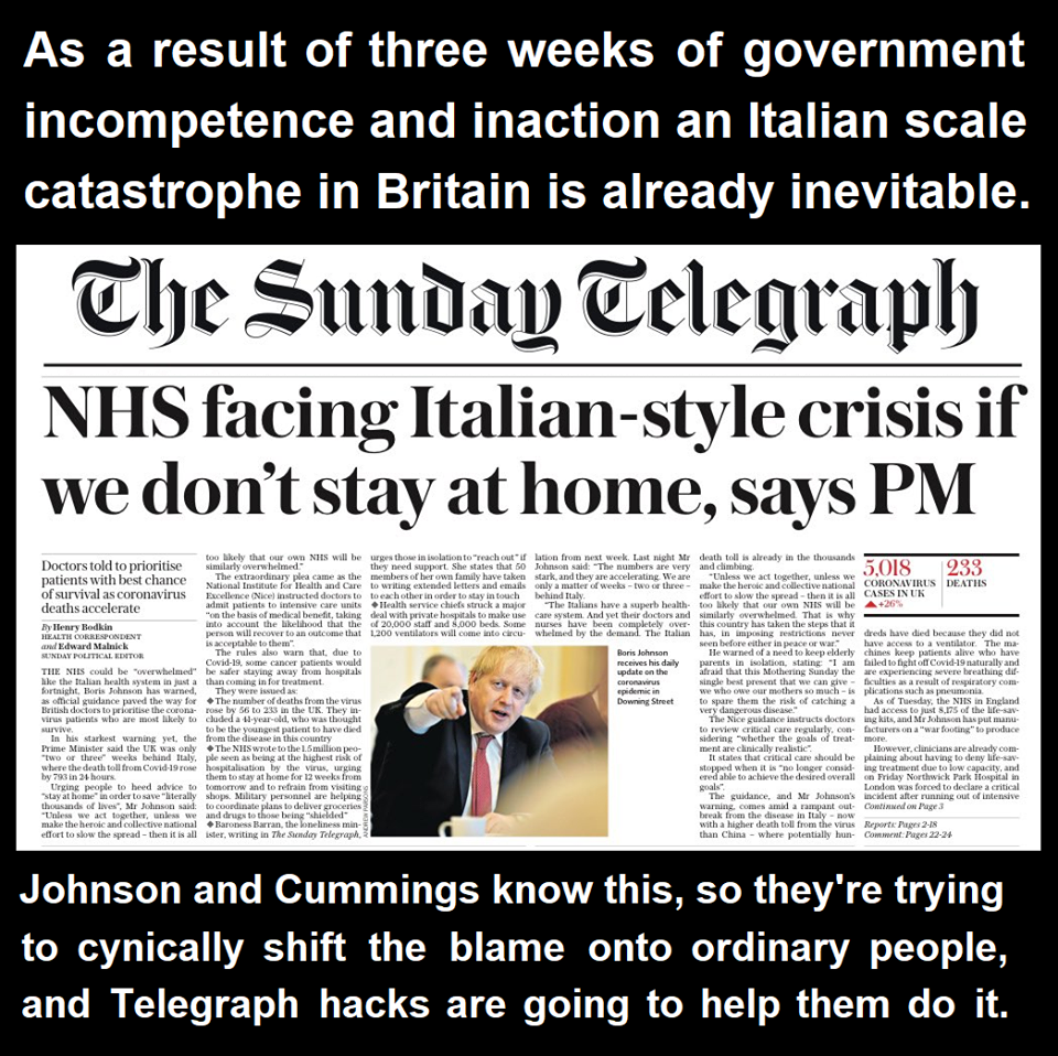 Telgraph headline describing Tory incompetence 