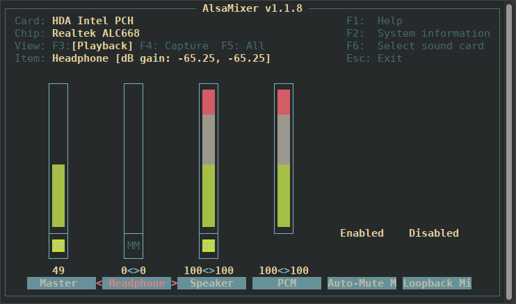 Alsamixer screenshot